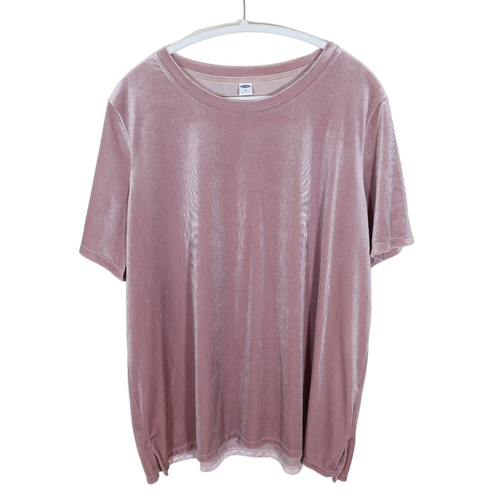 OLD NAVY Mauve Pink Short Sleeve Crew Neck Velour Tee T Shirt Size XL